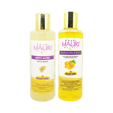 Khadi Mauri Herbal Combo Pack Of Anti Acne & Orange Face Wash (210ml Each)