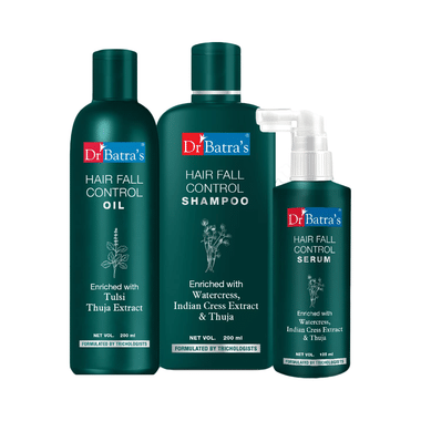 Dr Batra's Combo Pack of Hair Fall Control Serum 125ml, Hair Fall Control Shampoo 200ml and Hair Fall Control Oil 200ml