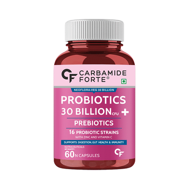 Carbamide Forte Probiotics 30 Billion CFU + Prebiotics 100mg | Vegetarian Capsule For Gut Health, Digestion & Immunity