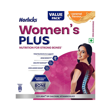 Horlicks Women's Plus With Calcium, Vitamin D & K2 For Strong Bones Powder Caramel