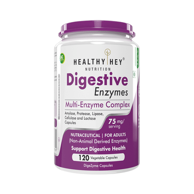 HealthyHey Digestive Enzymes With Amylase, Protease, Lipase, Cellulose & Lactose | Multi Enzyme Complex Veg Capsule