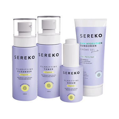 Sereko Combo Pack Of Clarifying Cleanser (100ml), Clarifying Toner (100ml) ,Claryfing Serum (30ml ) & 24 H Hydration Sunscreen Creme Gel (50ml)