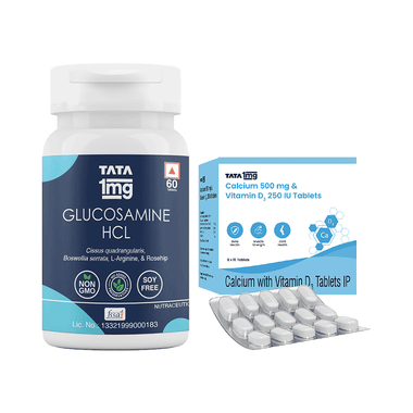 Combo Pack of Tata 1mg Glucosamine HCL 1500 mg Tablet (60) & Tata 1mg Calcium 500mg & Vitamin D3 250IU Tablet (15)