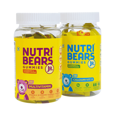 NutriBears Combo Pack Of Multivitamin Growth & Immunity Support Gummies & Calcium+Vit D Complete Bone Support Gummies (30 Each)
