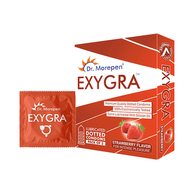 Dr. Morepen Exygra Dotted Condoms With Extra Lubricated Silicon Oil Strawberry