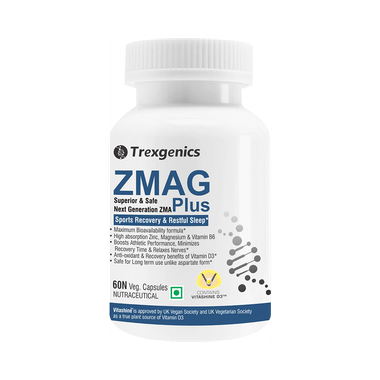Trexgenics ZMAG Plus | With Zinc, Magnesium & Vitamin B6 | Veg Capsules For Sports Recovery & Restful Sleep