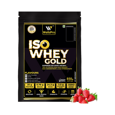 WellsPro Iso Whey Gold Powder (850gm Each) Strawberry Milkshake