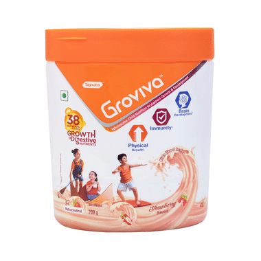 Groviva Child Nutrition For Physical Growth, Brain Development & Immunity | Flavour Strawberry Powder