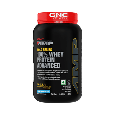 GNC Amp Gold 100% Whey Protein Advanced Powder With Digestive Enzymes | For Lean Muscles | Flavour Vanilla Icecream