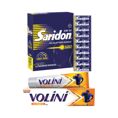 New Saridon Tablet for Fast Headache Relief (10) & Volini Pain Relief Gel for Sprain (75gm)