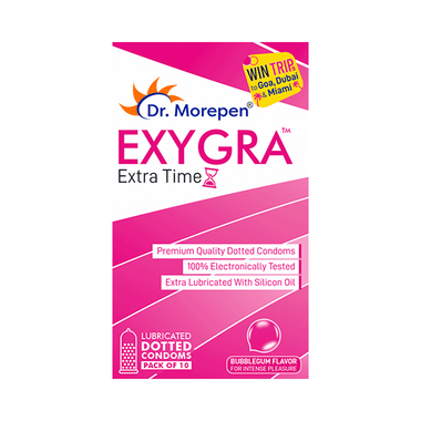 Dr. Morepen Exygra Dotted Condoms With Extra Lubricated Silicon Oil Bubblegum