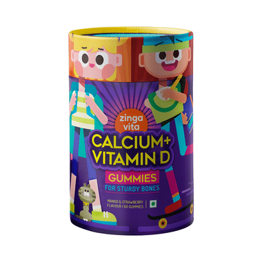 Zingavita Calcium + Vitamin D For Strong Bones | Flavour Gummy Mango & Strawberry