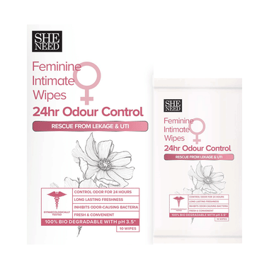 SheNeed 24 Hr Odour Control  Feminine Intimate Wipe (10 Each)