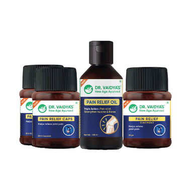 Dr. Vaidya's Combo Pack Of 2 Bottles Of Pain Relief Capsule (30 Each), Pain Relief Oil (100ml) And Pain Relief Ointment (50gm)