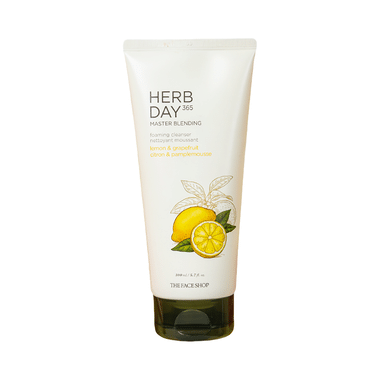 The Face Shop Herb Day 365 Foaming Cleanser - Lemon & Grapefruit, Face Wash With Vitamin C & Glycolic Acid For Brighter & Glowing Skin