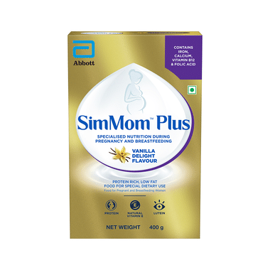 SimMom Plus With Vitamin E, Protein & Lutein | For Pregnant & Breastfeeding Women | Flavour Vanilla Delight Powder