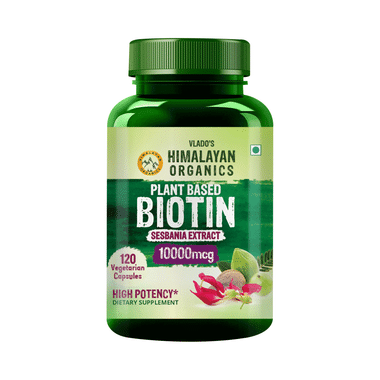 Himalayan Organics Plant Based Biotin 10000mcg | Vegetarian Capsule for Longer Hair Growth | Glowing Skin And Longer Nails