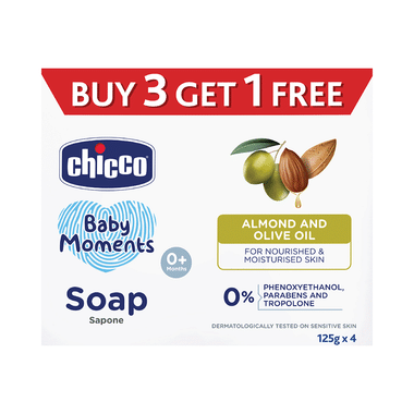 Chicco Baby Moments Almond & Olive Oil Soap 125gm (Buy 3 Get 1 Free)