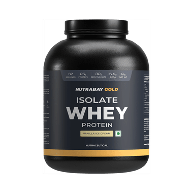 Nutrabay Gold Isolate Whey Protein For Muscles, Recovery, Digestion & Immunity | No Added Sugar | Flavour Vanilla Icecream