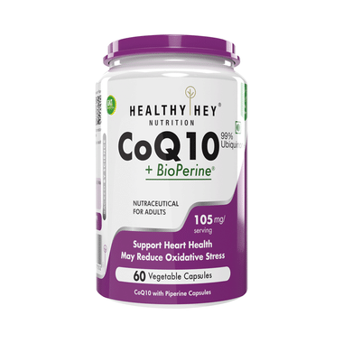 HealthyHey Nutrition CoQ 10 + Bioperine 105mg | Vegetable Capsule for Heart Health