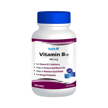 HealthVit Vitamin B12 500mcg | With Methylcobalamin | For Energy & RBC Production | Tablet