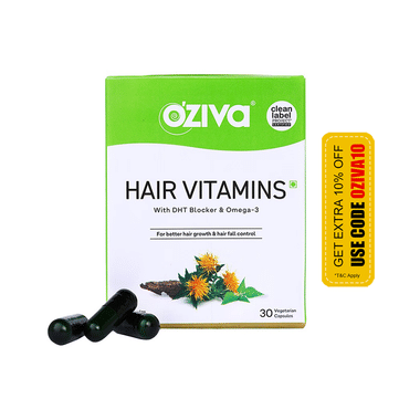 Oziva Hair Vitamins with DHT Blocker & Omega 3 | Vegetarian Capsule for Better Hair Growth & Hair Fall Control