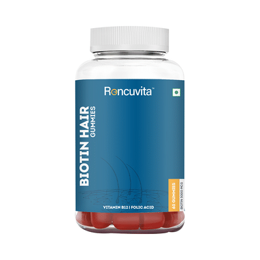 Roncuvita Biotin 5000mg Hair Gummies With Vitamin B12 & Folic Acid | Flavour Strawberry