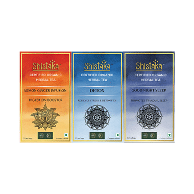 Shistaka Combo Pack Of Certified Organic Herbal Tea (1.8gm Each) Lemon Ginger Infusion,Detox & Good Night Sleep