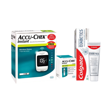Accu-Chek Instant Wireless Blood Glucose Monitoring System & 10 Test Strip with Colgate Diabetics Toothpaste 30gm Free