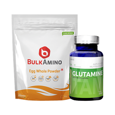 Advance Nutratech Combo Pack of BulkAmino Egg Whole Powder Unflavored 300gm and Glutamine Supplement Powder Unflavored 100gm