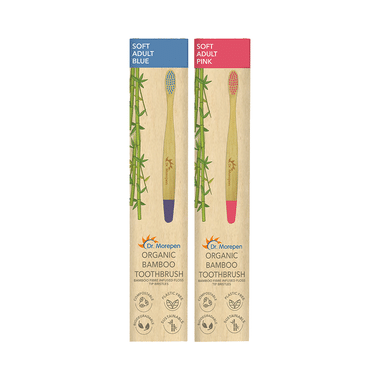 Dr. Morepen Organic Bamboo Toothbrush Adult Soft Blue And Pink