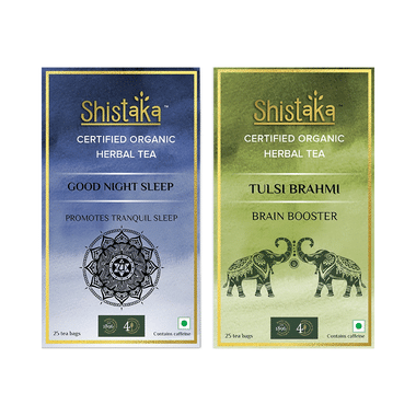 Shistaka Combo Pack Of Certified Organic Herbal Tea (1.8gm Each) Good Night Sleep & Tulsi Brahmi