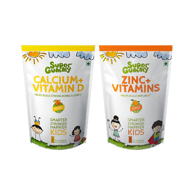 Super Gummy Combo Pack Of Calcium+Vitamin D Gummies Masti Mango & Zinc+Vitamins Gummies OMG Orange (30 Each)