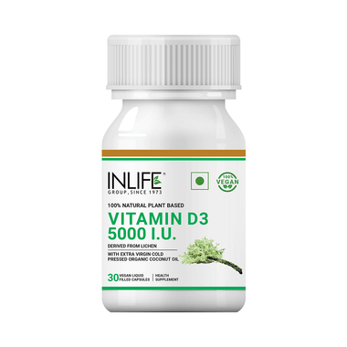 Inlife 100% Natural Plant Based Vitamin D3 5000IU | Vegan Liquid Filled Capsule For Bone & Knee Health