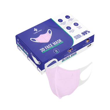 Care View 3 Dimensional Disposable Face Mask With 4 Layered Filtration And Soft Non-Woven Spandex Ear Loops Pink Box