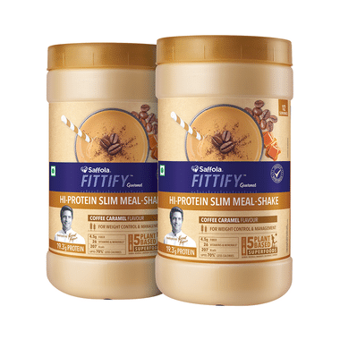 Saffola Fittify Gourmet Hi-Protein Slim Meal-Shake Powder (420gm Each) Coffee Caramel Buy 1 Get 1 Free