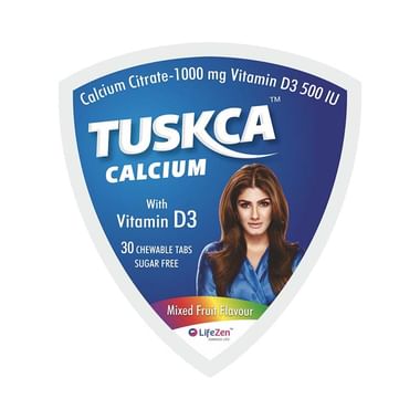 Tuskca Calcium With Vitamin D3 (500 IU) | Sugar Free | Flavour Mixed Fruit Chewable Tablet
