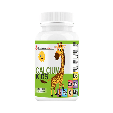 Immunescience Kids Calcium with Vitamin D3 + C, Zinc & Magnesium | Flavour Mix Fruit Chewable Tablet