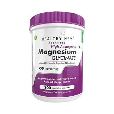 HealthyHey Nutrition Magnesium Glycinate 550mg | Veg Capsule For Muscles, Nerves & Sleep Support