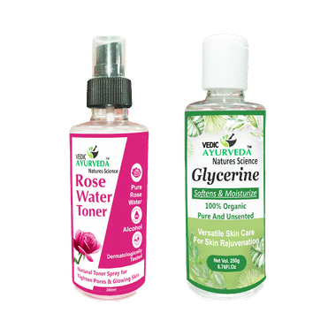 Vedic Ayurveda  Combo Pack Of Rose Water Toner (200ml) & Glycerine (250g) Bottle