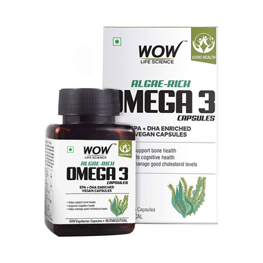 WOW Life Science Algae-Rich Omega 3 | Vegetarian Capsule For Bones & Brain Health
