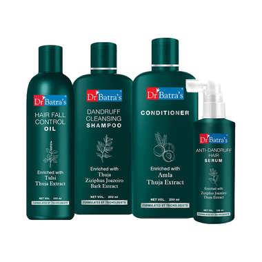 Dr Batra's Combo Pack of Anti-Dandruff Hair Serum 125ml, Hair Fall Control Oil 200ml, Conditioner 200ml and Dandruff Cleansing Shampoo 200ml