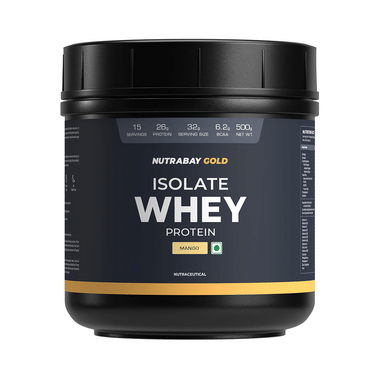 Nutrabay Gold Isolate Whey Protein For Muscles, Recovery, Digestion & Immunity | No Added Sugar  Mango