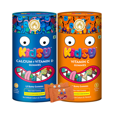 Mom & World Combo Pack Of Kidsy Calcium + Vitamin D And Vitamin C Gummies (30 Each) Mango & Orange