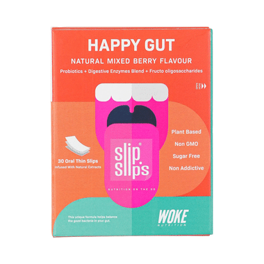 Slip Slip's Happy Gut Probiotic Oral Thin Strip For Better Digestive Wellness Natural Mixed Berry