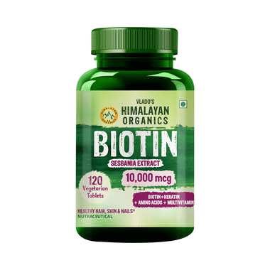 Vlado's Himalayan Organics Biotin 10000 mcg Supplement with Keratin & Amino Acids Tablet