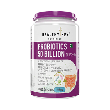 HealthyHey Nutrition Probiotic 50 Billion CFU With Prebiotics | Veg Capsule For Immunity & Gut Health