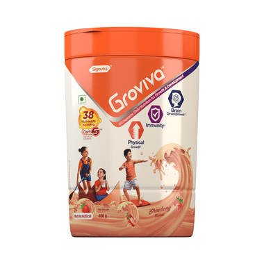 Groviva Child Nutrition For Physical Growth, Brain Development & Immunity | Flavour Strawberry Powder