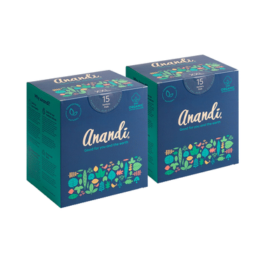 Anandi 100% Organic Cotton Sanitary Pads For Women With Disposal Pouch (15 Each) XXL