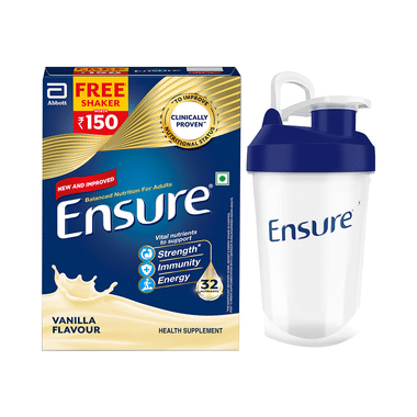 Ensure Powder Complete Balanced Drink For Adults | For Strength, Immunity & Energy | With Essential Vitamins | Nutrition Formula Vanilla With Free Shaker